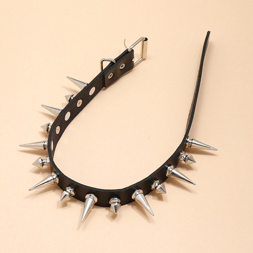 Long Spike Choker Punk Faux Leather Collar Goth Style Necklace Accessories JL
