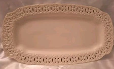 I.Godinger Tray Regal Cream Lace Ceramic Bread Plate Pierced Reticulated