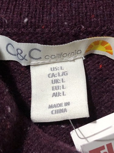 C & C California Womens L Wool Knit Sweater Dark Purple Turtleneck Pullover NWT - Picture 5 of 13