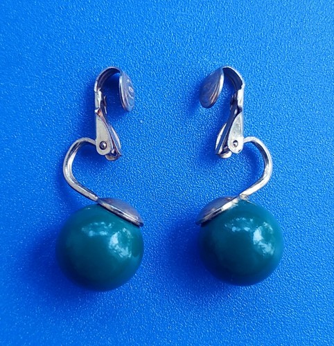 Orecchini Vintage Tono Oro Finta Pietra Verde Smaltata Clip On - Foto 3 di 4