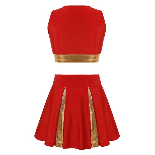 Kids Girl's Cheer Leader Crop Top with Skirts Set Cheerleading Uniform Carnival - Afbeelding 22 van 52