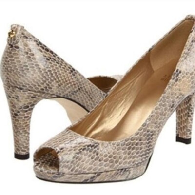 snakeskin closed toe heels