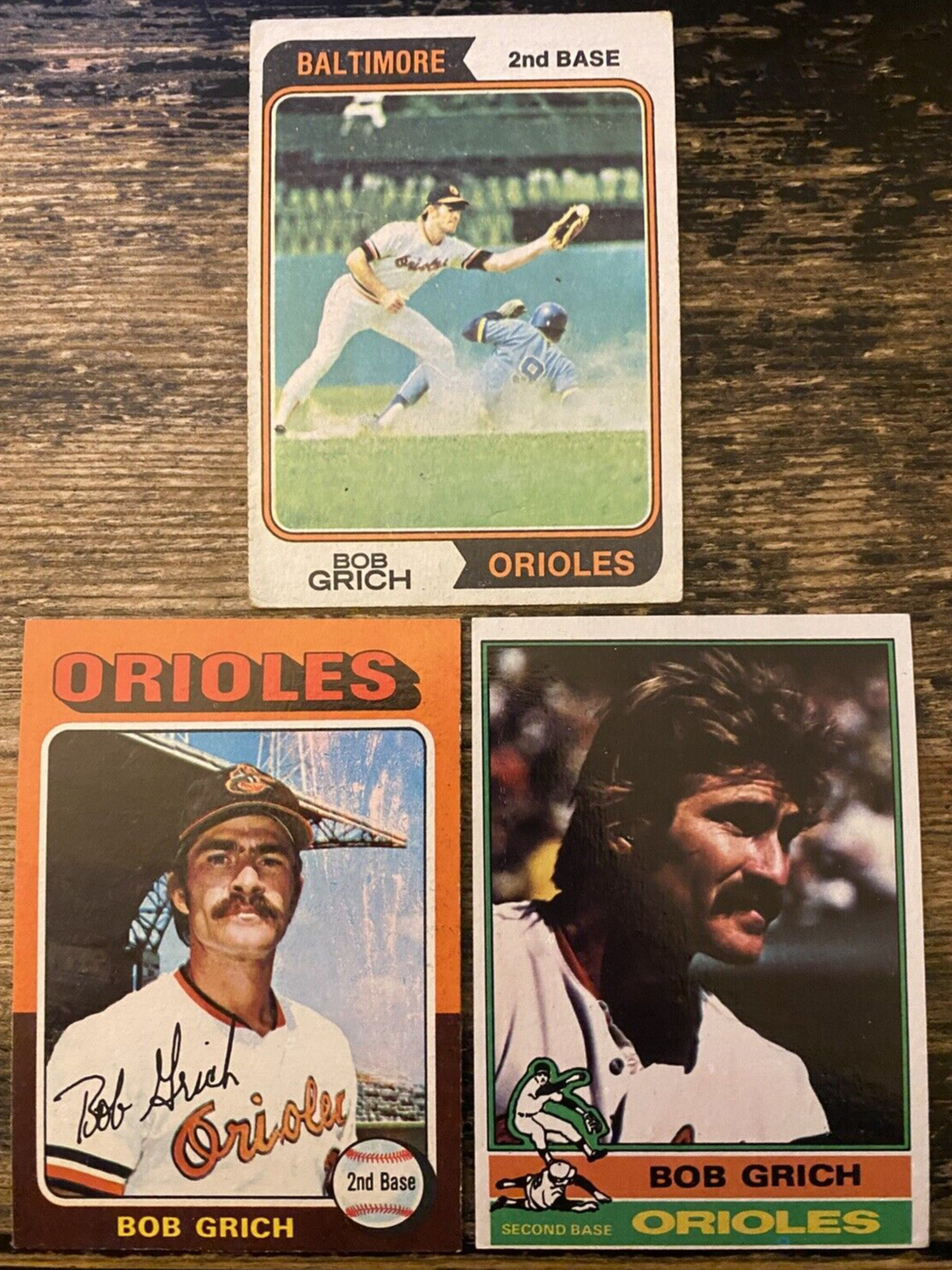 BOB GRICH Vintage Topps LOT! 1974 #109 1975 #225 1976 #335 Baltimore Orioles