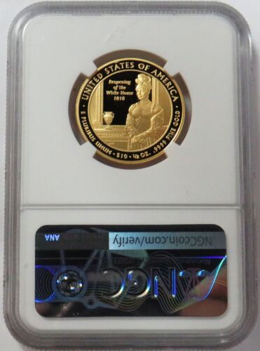 2008 W GOLD $10 ELIZABETH MONROE 7,800 MINTED SPOUSE 1/2 oz COIN NGC PROOF 68 UC - Picture 2 of 2