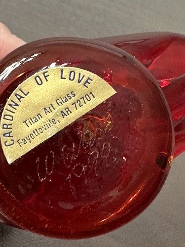 Vintage Red Cardinal of Love Titan Art Glass Signed W. Ward 1998 Paperweight - Picture 7 of 10