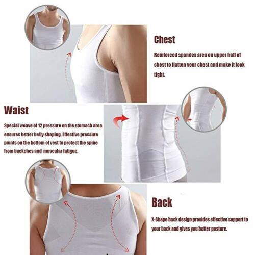 Camicia uomo slim fit body shapewear canotta compressione canotta moobs lift corsetto US - Foto 4 di 15