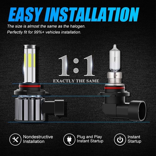 6-sides 9005 Hi/Low LED Headlight Super Bright Bulbs For Dodge Charger 2016-2023 - Picture 7 of 12