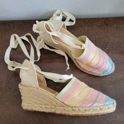 Kanna Keilabsatz Schnürung Espadrille Keilabsatz Sandalen Regenbogen Streifen Größe 8 - Bild 3 von 12