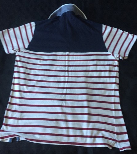 MENS RED BLUE STRIPED POLO TOP LARGE - Picture 4 of 6