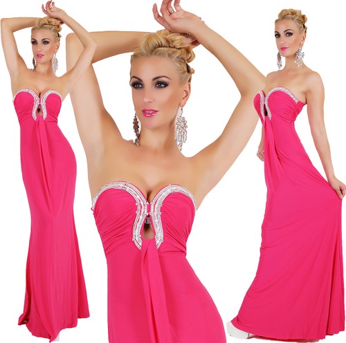 Elegant Evening Gown Dress w/ Embellished Neckline Keyhole Cutout Eye Catching - Picture 13 of 19