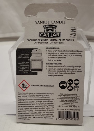 Yankee Candle ultimate Car Jar  neutralizing air Freshener Clean Cotton Scent - Picture 2 of 2