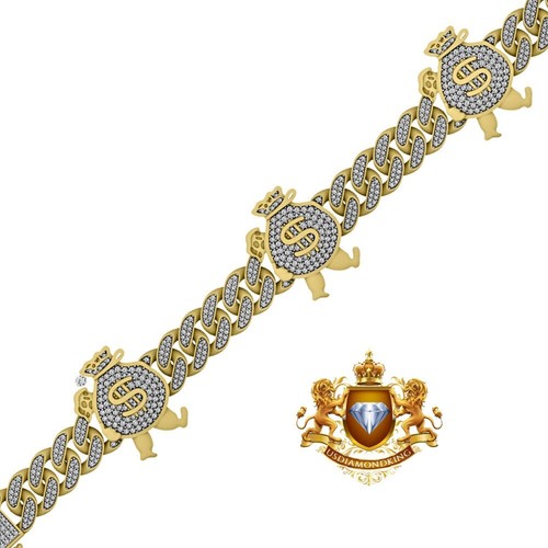 VVS1/D 8.39 Ctw. Moissanite Walking Money Bag Man $ Sign Holding Cash Bracelet - 第 5/12 張圖片