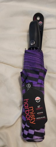 New Misty Harbor Unbrella Black & Purple 42" Coverage Auto Open/close