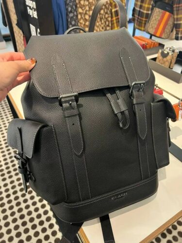 NWT Coach Men's Hudson Backpack Pebble leather Gunmetal Black New $694 - Picture 3 of 10