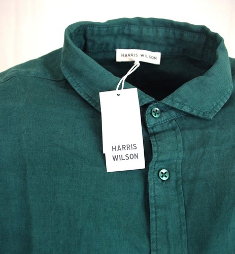 Harris Wilson Men's Long Sleeve Linen Shirt With Pocket Green Daniel Regular Fit - Picture 5 of 9