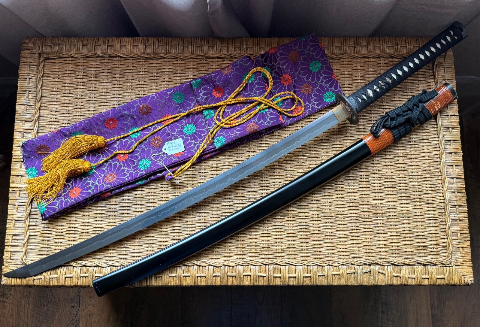 Clay Tempered Real Hamon Katana, 1095 Folded Steel, Black Ito / White Rayskin