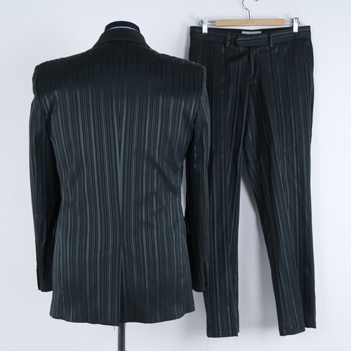 Traje a Rayas Brillantes Para Hombre 40L Talla EE. UU. Pantalones W32 L31 CLOCKHOUSE Negro 2 Piezas - Imagen 6 de 19