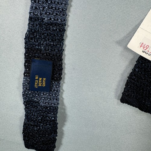 Vintage Polo Ralph Lauren Knit Tie Mens Navy Blue Square Crunchy Knitted Tie $50 - Picture 7 of 10