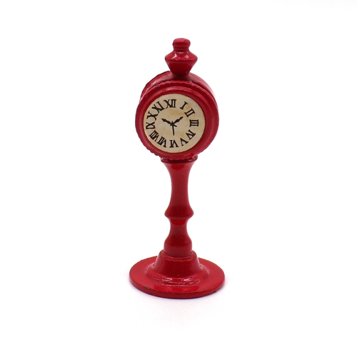Lote de muebles miniatura para casa de muñecas metal rojo mecedora estufa reloj victoriano - Imagen 9 de 19