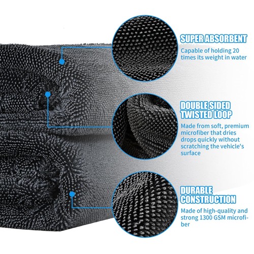Car Drying Towel, Super Absorbent 1300GSM Extra Large Ultra-Soft Microfiber - Picture 6 of 8
