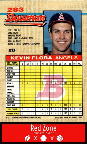1992 Bowman - #283 Kevin Flora NM Set Break. - 第 2/2 張圖片