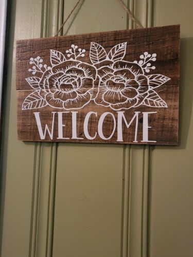 "Welcome " Distressed Sign Wood Home Decor Plaque Rustic Farmhouse - Picture 3 of 4