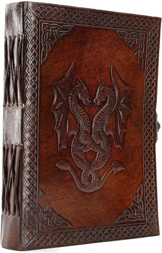 LARGE Leather Journal Double Dragon Journal/Writing Notebook Diary/Bound Diaries - Picture 7 of 9