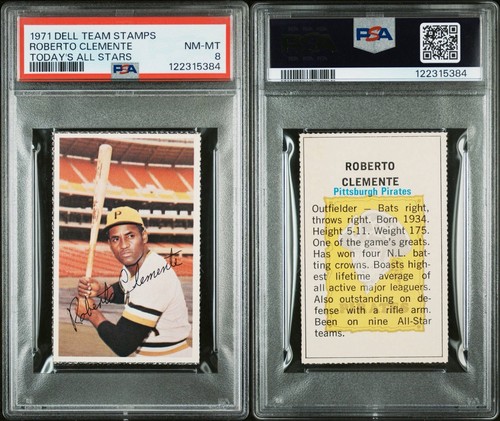 1971 Roberto Clemente PSA 8 Rare Vs Topps DELL Team Stamps MLB Photostamps Card - Bild 3 von 3