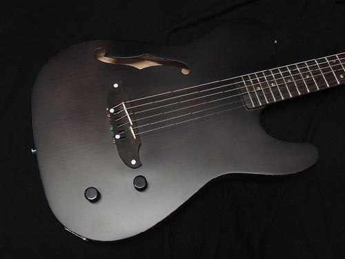 Schecter Ol-Fl-P Stbk Thin Body Acoustic Guitar F Hole Eco Satin Black Telecast - Picture 3 of 6