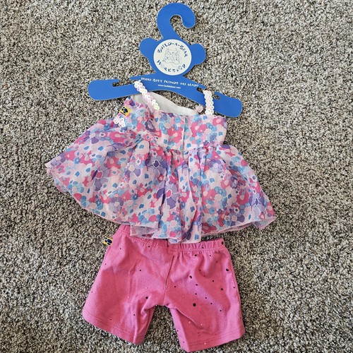Build-A-Bear PASTEL FLORAL PRINT PINK IRIDESCENT SEQUINS Shirt & Short Outfit - Picture 2 of 2