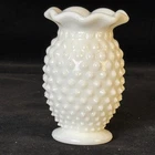 Milk Glass Hobnail Mini Bud Vase Fenton Ruffled Rim, 3.5”