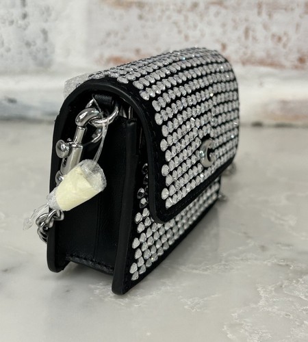 NEU COACH Essential Crystals Flap Kartenetui Mini Geldbörse Kette Crossbody schwarz - Bild 3 von 10