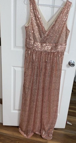 Kate Kasin Women’s Sz 16 Rose Gold Sleeveless V-Neck Sequined Evening Gown NWT - Picture 6 of 13