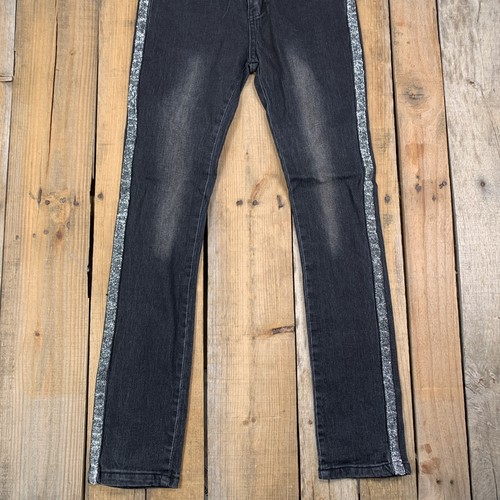 Pony Tails Black Denim Jeans Girls Size 10 Silver Stripe - Picture 2 of 8