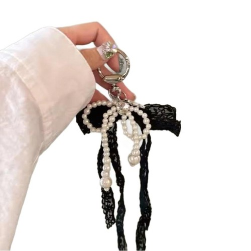 Sophisticated Lace and Silver Pearls Keychain for Elegant Women s Bags Wallets - Picture 5 of 10