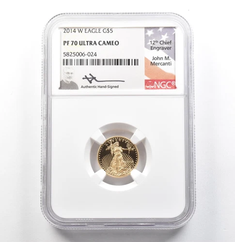 2014-W $5 American Gold Eagle Mercanti 1/10 Oz PF70 UCAM NGC *0100