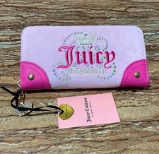 Juicy Couture Wallet Pink Velour Large Clutch Logo Zip Around Cardholder Wallet