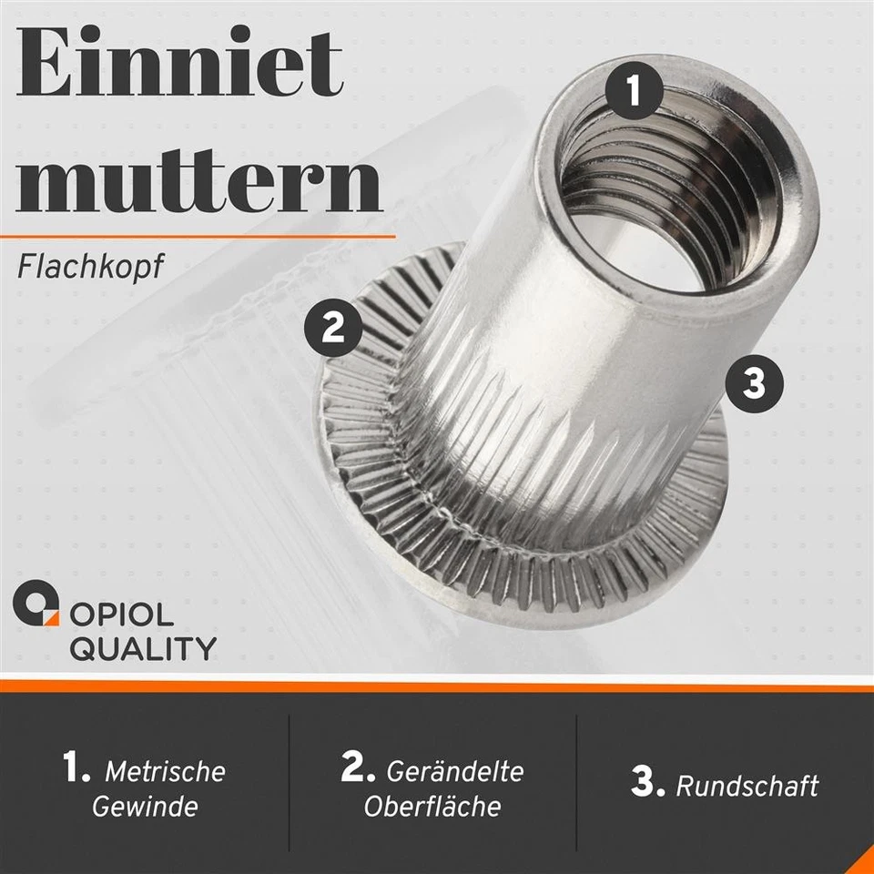 Nietmuttern Blindnietmuttern Flachkopf Einnietmuttern Gewindenieten V2A M3 - M12 - Bild 2 von 4
