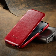 Retro Leather Vertical Shockproof Slim Flip Case Cove fr iPhone 15 16 17 Pro Max