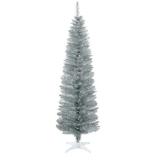 HOMCOM 6ft Silver Slim Pencil Artificial Christmas Tree 390 Tips