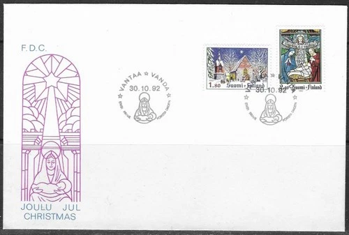 Finland 1992 Christmas, Church & Stained Glass Window, First Day Cover