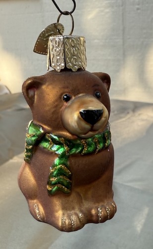 OWC Old World Ornaments Christmas Blown Glass Teddy Bear With Green Bow Tree - Picture 5 of 6