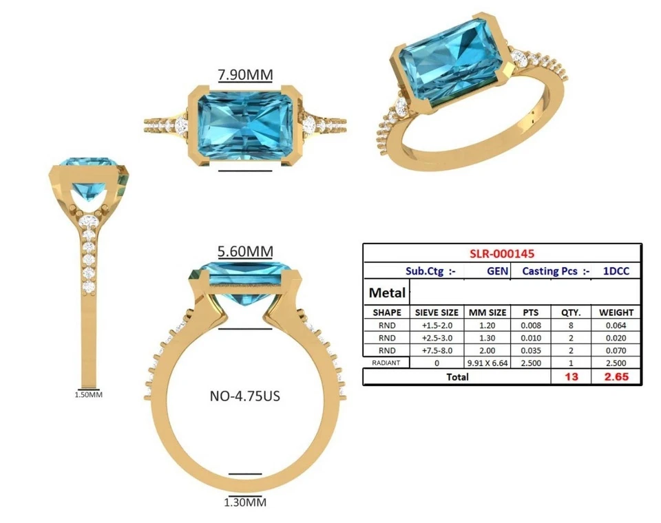 Radiant 2.50 Lab Diamond Ring Fancy Vivid Blue VS2 with 14 KT Gold - Image 3 of 4