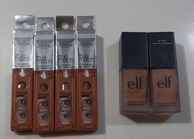 2 Pack ELF Flawless Satin Foundation 350 Toffee 4 Pack True Match Eye Concealer
