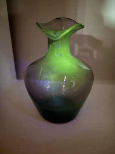 UV Reactive Blown Amethyst Purple Plum Glass Vase Pitcher Pinched Rim - Picture 2 of 12