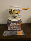 New Vintage Enamel Fondue Set With Pot Stand 6 Forks Burner Regency Club