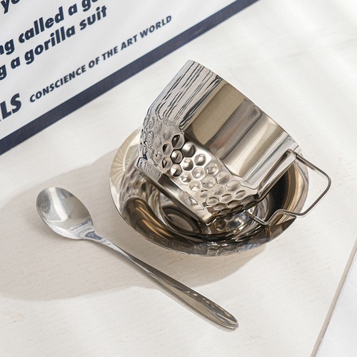 Stainless Steel Coffee Cup Set Double Walled Coffee Mugs With Saucer And Spoon - Picture 7 of 18