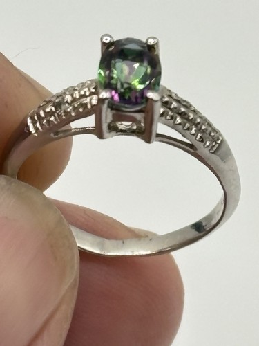 SS.925 Mystic Topaz &Diamond Ladies Ring Size 7 - Picture 3 of 5