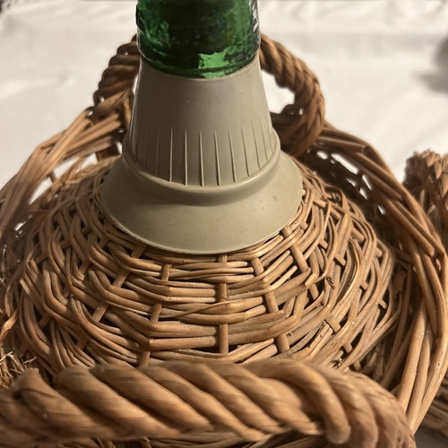 Vintage V. Levante Spanish wicker covered green glass demijohn bottles Set Of 2 - Picture 19 of 19