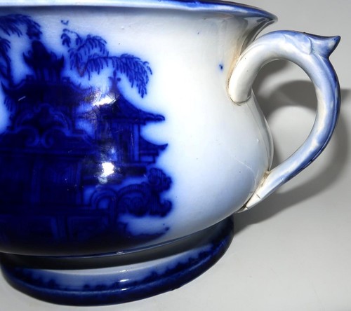 Antique (1834-1856) Podmore Walker & Co Flow Blue THE TEMPLE, Chamber Pot, 6 1/4 - Picture 9 of 21
